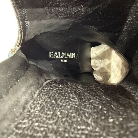 Brand New Balmain Fay Leather and Sequin Ankle Bootie in Black and Bronze - Picture 7 of 13